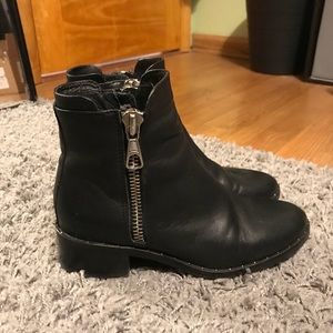 Studded black leather ankle boots